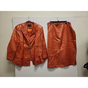 Giovanna Signature 24W Womens Skirt Suit Orange Blazer Jacket Career Plus Size
